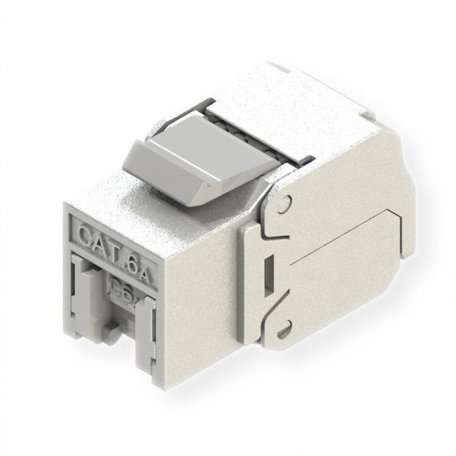Kat.6A (Class EA) Keystone, RJ-45, geschirmt, werkzeuglos, silberfarben 