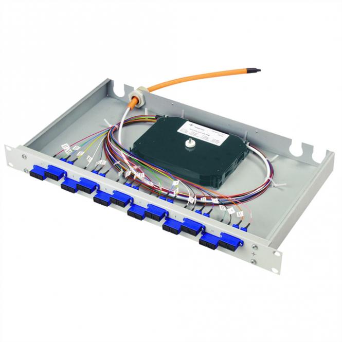 Panneau de brassage FO 19-pouces ECO 1U, 12xSC-DUPL turquoise +24xSC-PIGT.50 OM3, colorés 