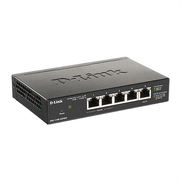 DGS-1100-05PDV2, 5-Port Smart Gigabit Switch, PoE-powered 