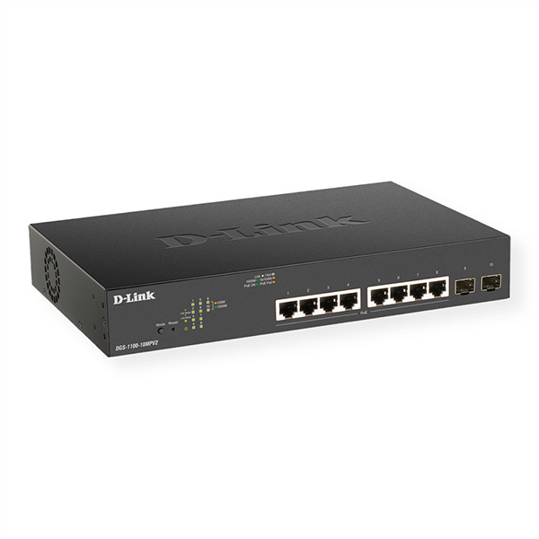 DGS-1100-10MPV2, 10-Port PoE+ Gigabit Smart Switch, 130W 