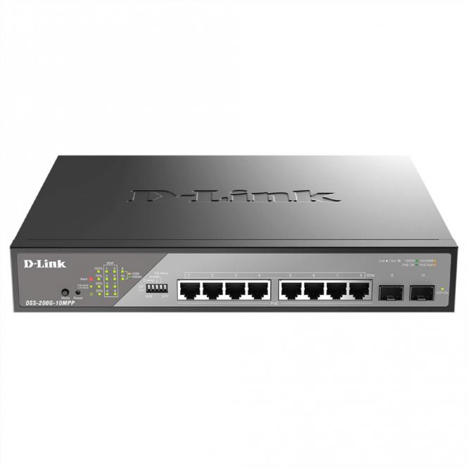 Commutateur 10 ports DSS-200G-10MPP/E, surveillance Gigabit PoE de bureau 242W 