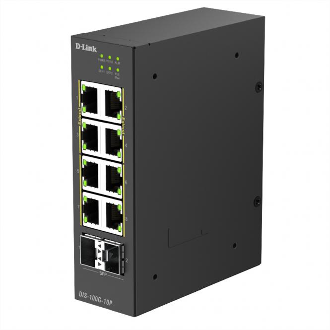 DIS-100G-10P Commutateur PoE+ industriel Gigabit à 10 ports, 2 ports SFP+ 2,5G 