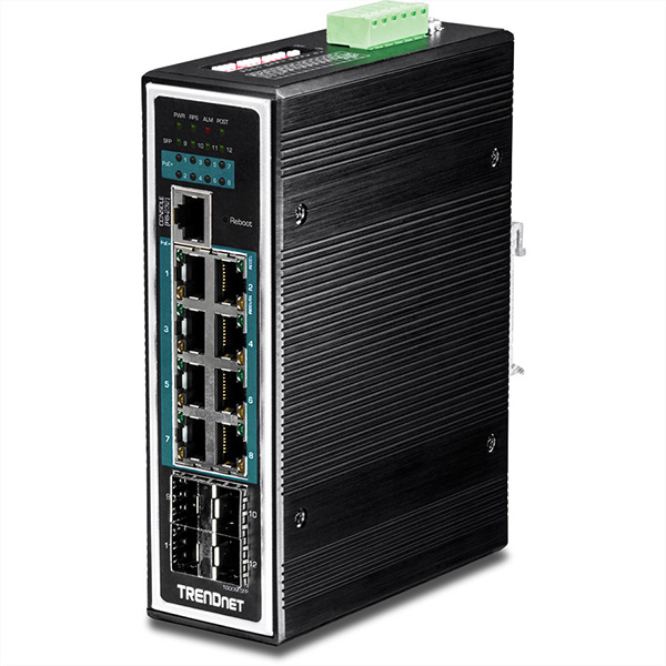 TI-PG1284i Switch Rail DIN géré PoE+ Gigabit industriel à 12 ports 