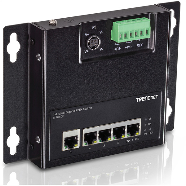 TI-PG50F 5-Port Industrial PoE+ Gigabit wandmontierbarer Front Access S 