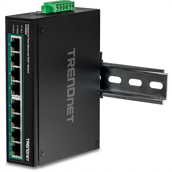 TI-PE80 Industrial Fast Ethernet PoE+ DIN-Rail Switch 8-Port 