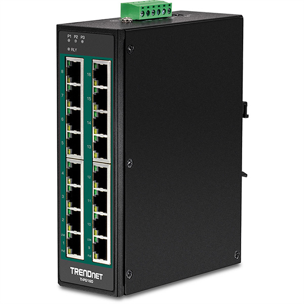 TI-PG160 DIN-Rail Switch PoE+ 16-Port Industrial Gigabit 
