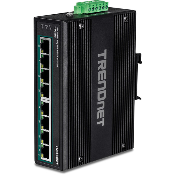 8-Port PoE+ Industrial Gigabit DIN-Rail Switch, 24-56V 