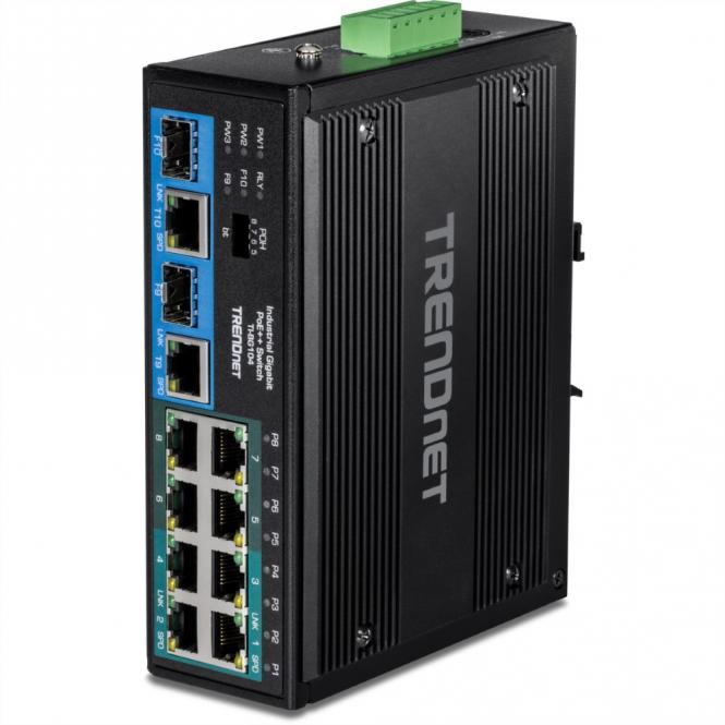 TI-BG104 Commutateur rail 10 ports, Gigabit PoE++ industriel, rail DIN 
