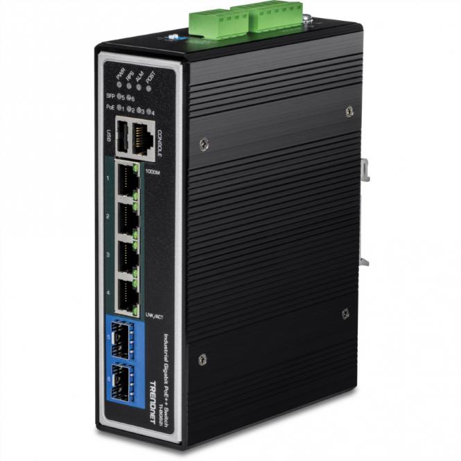 Commutateur TI-BG62i à 6 ports sur rail DIN, Gigabit L2+ industriel géré PoE++ 