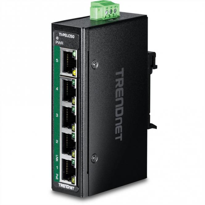 TRENDnet TI-PELC50 Mini switch industriel rail DIN Fast Ethernet PoE+ à 5 ports 