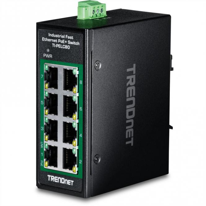 TRENDnet TI-PELC80 Mini switch industriel rail DIN Fast Ethernet PoE+ à 8 ports 