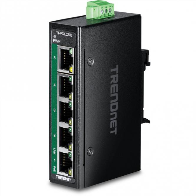 TRENDnet TI-PGLC50 Mini switch Rail DIN PoE+ Gigabit industriel à 5 ports 