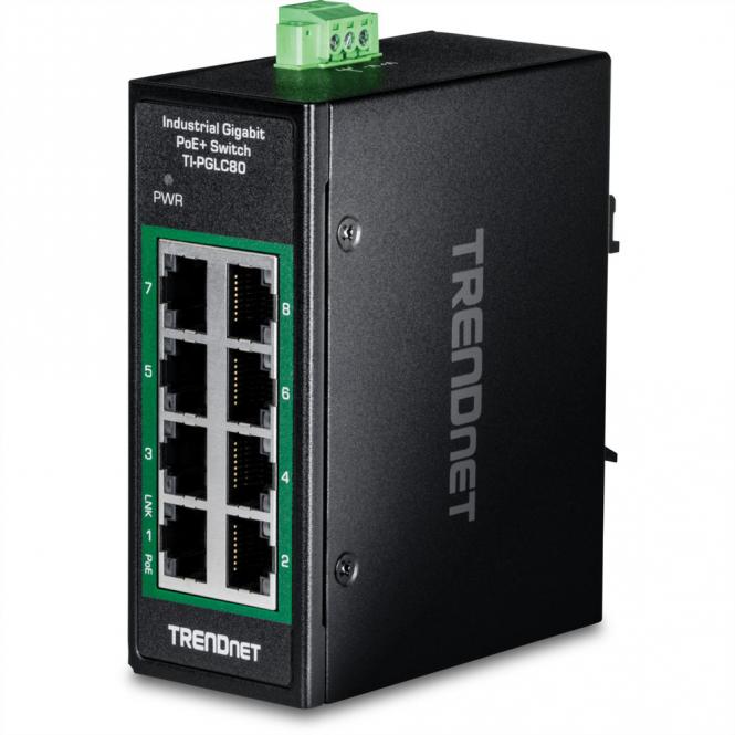 TRENDnet TI-PGLC80 Mini switch Rail DIN PoE+ Gigabit industriel à 8 ports 