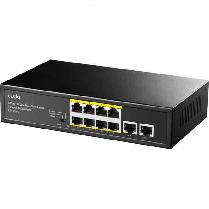 FS1010PG 8-Port 10/100M PoE+ Switch 2 Gigabit Uplink Ports 120W 