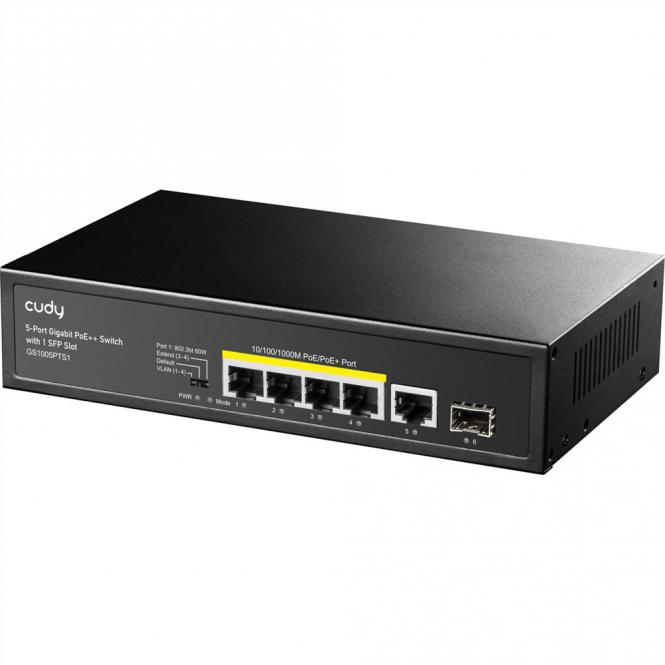 GS1005PTS1 5-Port Gigabit PoE+ Switch 1 SFP Port 120W 