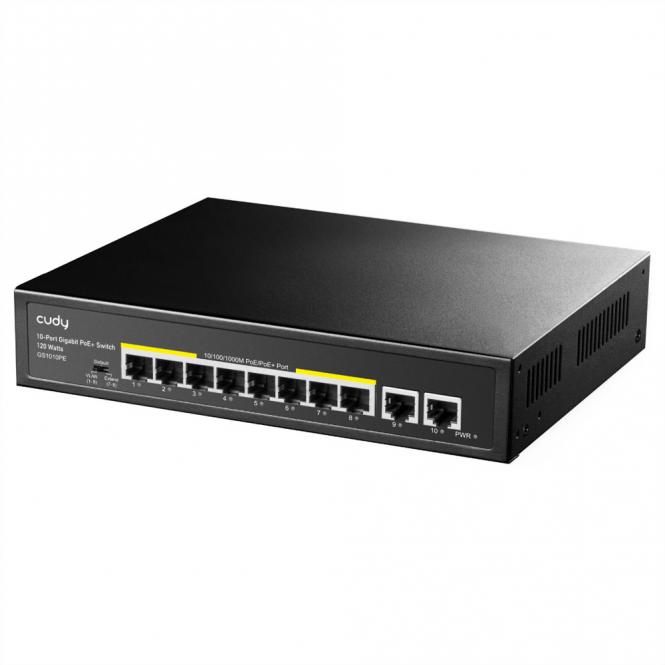 GS1010PE 8-Port Gigabit PoE+ Switch 2 Gigabit Uplink Ports 120W 