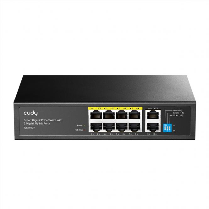 GS1010P 8-Port Gigabit PoE+ Switch mit 2 Gigabit Uplink Ports 120W 