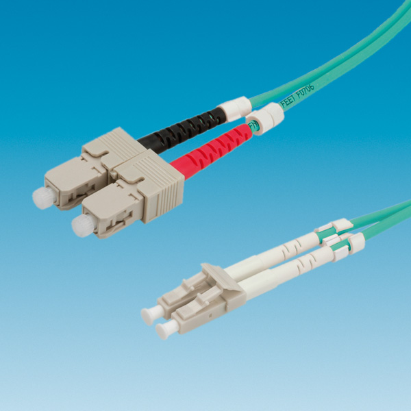 LWL-Kabel 50/125µm, OM3, LC/SC, türkis 