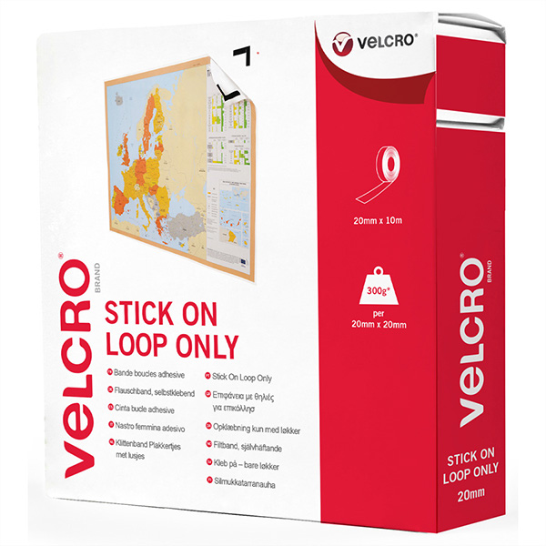 Klettband selbstklebend, nur Flausch, 20mm x 10m, weiß 