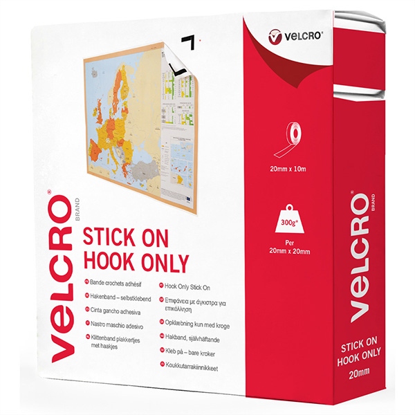 Klettband selbstklebend, nur Haken, 20mm x 10m, weiß 