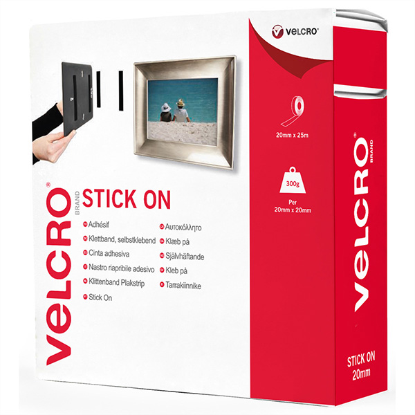 Klettband selbstklebend, 20mm x 25m, weiß 