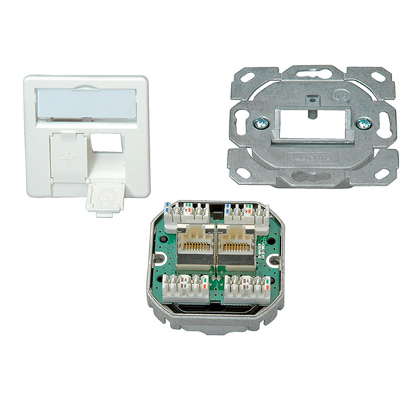 Embase double AMJ45/50, Cat.6A (Classe EA) blanc pur, (A+B+C) 