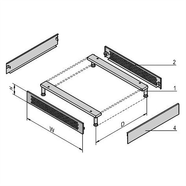 Socle aéré, 800mm de large, RAL7021 