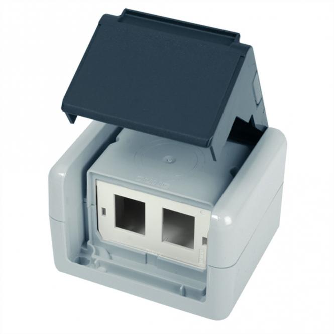 Gehäuse AP IP44,75x86x58, grau, mit Mont-Einsatz für 2xAMJ-Modul 