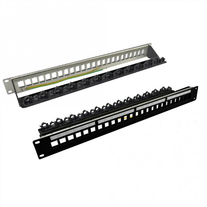 19-Zoll-Keystone-Modulträger, leer, 24P geschirmt, Clip-Befestigung, schwarz 