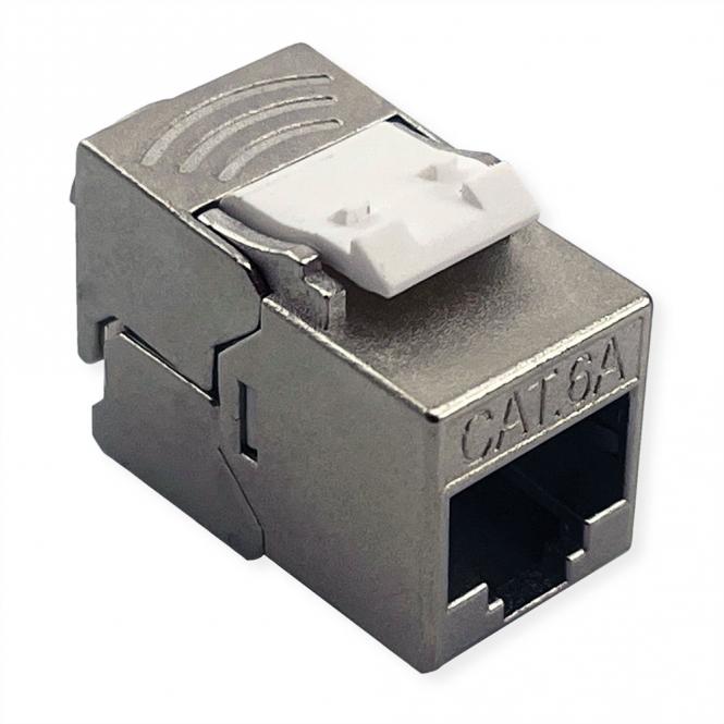 Kat.6A (Class EA) Keystone, geschirmt, werkzeuglos, SLIM, extra kurz, silberfarben 