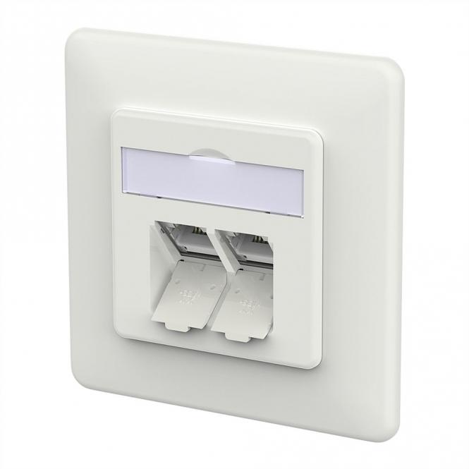 E-DAT C6A IDC Prise, 2 ports, encastré (UP), blanc signalisation brillant 