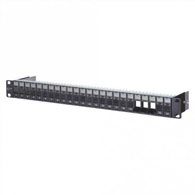 Keystone support pour module 19 pouces 1UH 24 ports noir non équipé, blindé, noir 