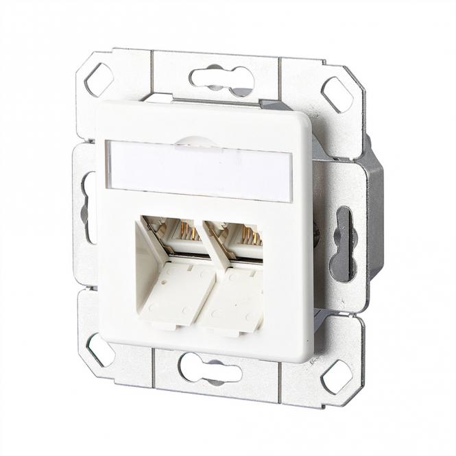 E-DAT C6 Prise, 2 ports, goulotte encastrée (UPk), blanc pur 