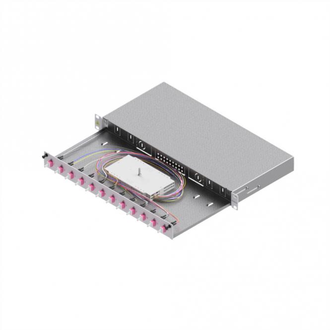 Boîtier d'épissure fibre optique EasyLan Grade C 19 pouces 1U, 12 ports, 12x LC duplex, OM4 