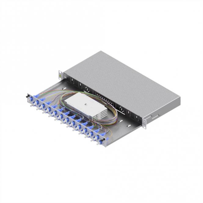 Boîtier d'épissure fibre optique EasyLan Grade C 19 pouces 1U, 24 ports, 24x LC duplex, OS2 