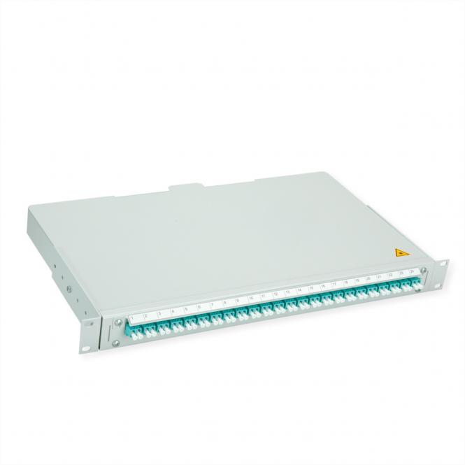 BASIS V LWL-Panel mit Kupplungen & Pigtails, 24x LC Duplex, türkis, OM3 