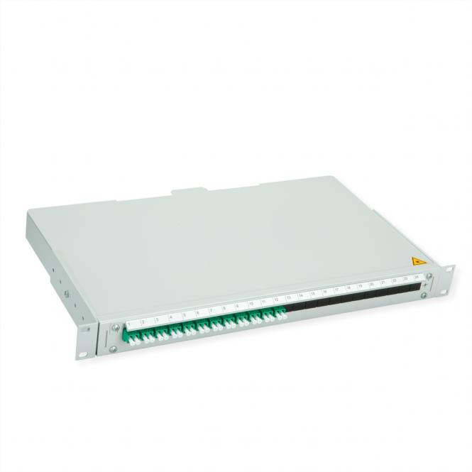 BASIS V LWL-Panel mit Kupplungen & Pigtails, 12x LC Duplex, grün, OS2 APC 