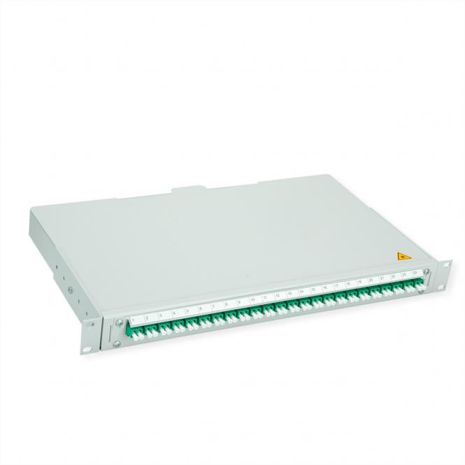BASIS V LWL-Panel mit Kupplungen & Pigtails, 24x LC Duplex, grün, OS2 APC 
