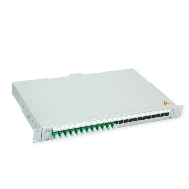 BASIS V LWL-Panel mit Kupplungen & Pigtails, 12x E2000, OS2 grün 