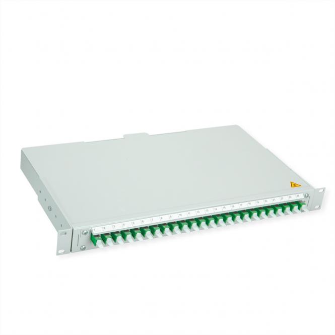 BASIS V LWL-Panel mit Kupplungen & Pigtails, 24x E2000, OS2 grün APC 