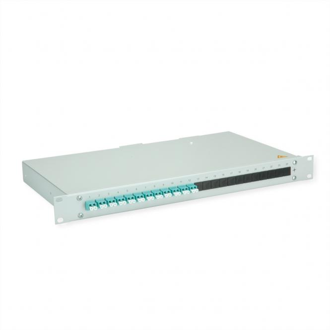 BASIS eco LWL-Panel mit Kupplungen & Pigtails, 12x LC Duplex, türkis, OM3, Grade C 