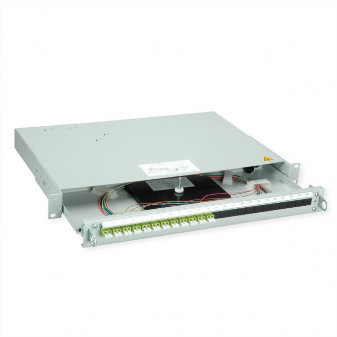 PROFI V LWL-Panel mit Kupplungen & Pigtails, 12x LC Duplex, lindgrün, OM5, Grade B 