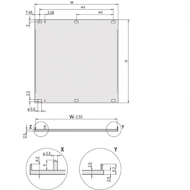 Frontplatten, U-Profil, schirmbar, 2HE, 84TE 