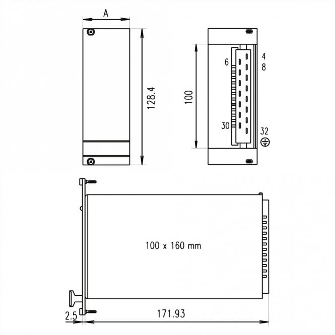 PSU Face avant pour PSG, Single, 3 U, 14 HP, blindé, 2.5mm, Al, face avant anodisée, face dappui conductrice 