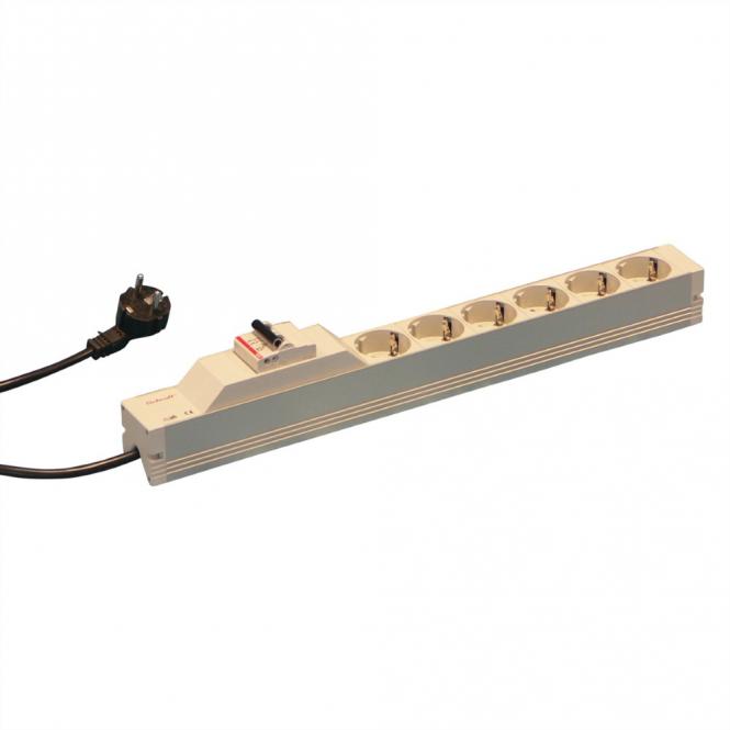 Bâti de prises, 2P+T ALLEMAND, 6 prises, 19-pouces, avec protection contre les surintensités 