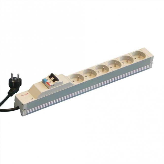 Bâti de prises, UTE, 6 prises, 19-pouces, avec protection contre les courants de défaut, protection contre les surintensités 