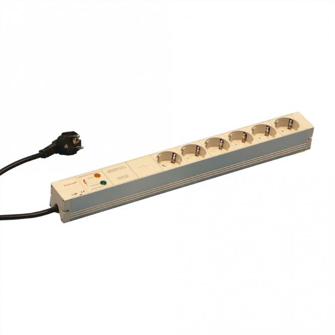 Bâti de prises, 2P+T ALLEMAND, 6 prises, 19-pouces, protection contre les transitoires, filtre de suppression de réseau 