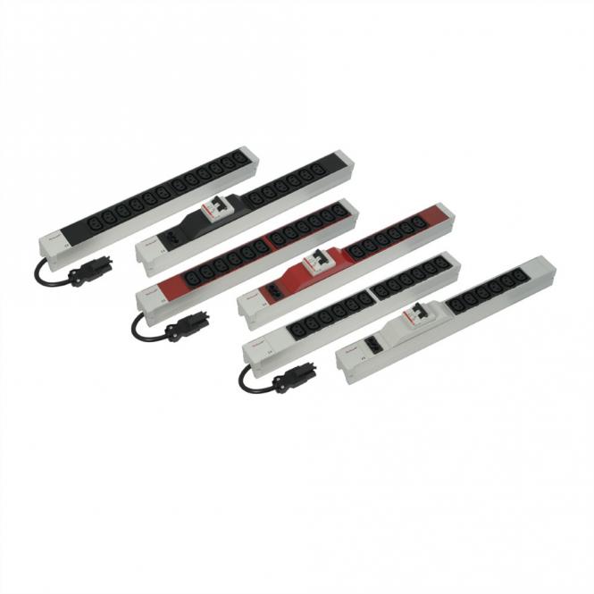 Bâtis de prises, IEC C13, avec entrée Wieland®, C13, 12 prises, 19-pouces, rouge 