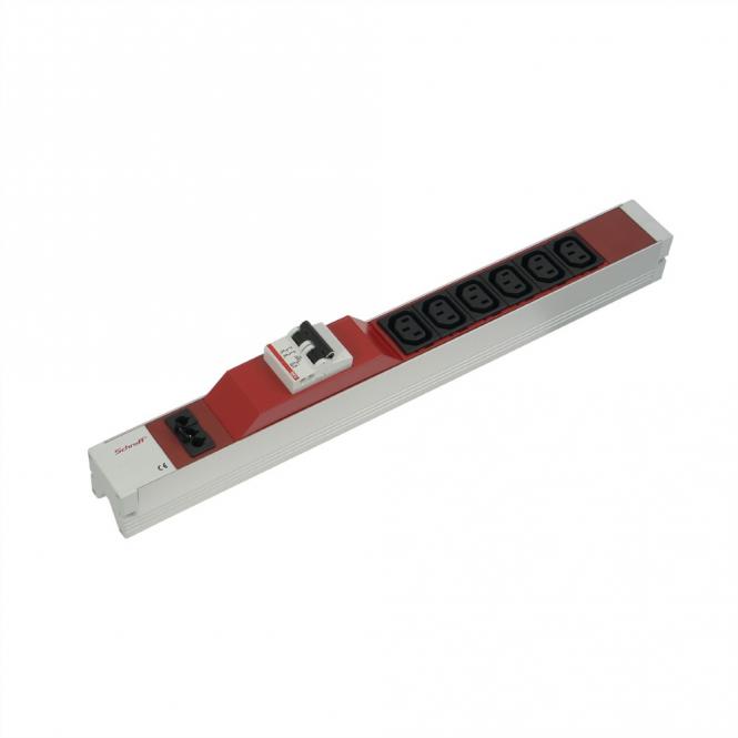 Bâti de prises, IEC C13, avec entrée Wieland®, C13, 6 prises, 19-pouces, rouge, protection contre les surintensités 