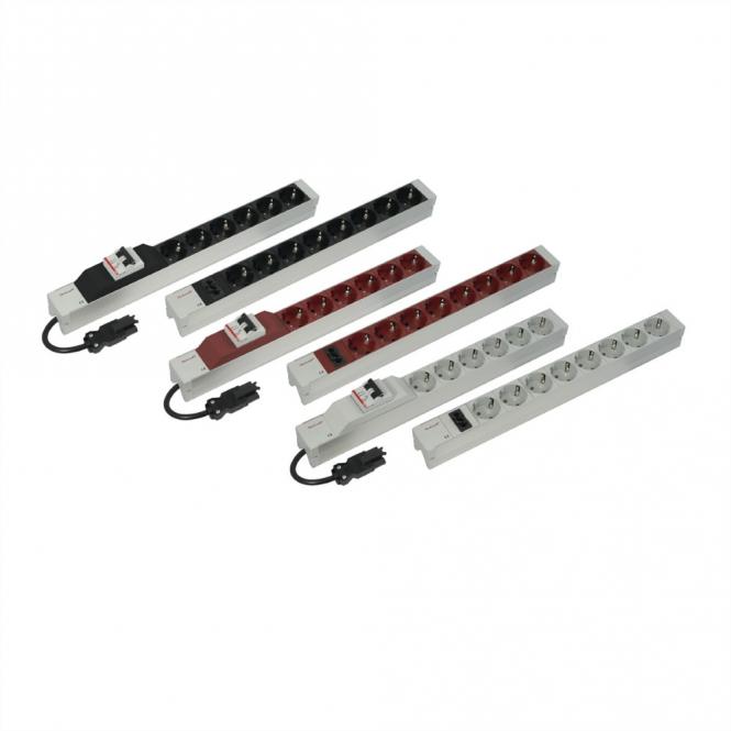 Bâti de prises, 2P+T, avec entrée Wieland®, 19-pouces, rouge, avec protection contre les surintensités 